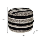 White Cotton Cylinder Striped Pouf Ottoman - 18-inch