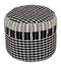Black Cotton Cylinder Plaid Pouf Ottoman - 18-inch