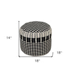 Black Cotton Cylinder Plaid Pouf Ottoman - 18-inch