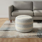Blue Cotton Blend Ottoman - 18-inch