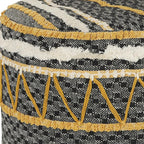 Black Cotton Striped Cylinder Pouf Ottoman - 18-inch