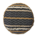 Black Cotton Striped Cylinder Pouf Ottoman - 18-inch