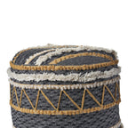 Black Cotton Striped Cylinder Pouf Ottoman - 18-inch