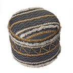 Black Cotton Striped Cylinder Pouf Ottoman - 18-inch