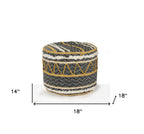 Black Cotton Striped Cylinder Pouf Ottoman - 18-inch