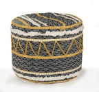 Black Cotton Striped Cylinder Pouf Ottoman - 18-inch