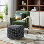Black Upholstery Geometric Pouf Ottoman - 16-inch