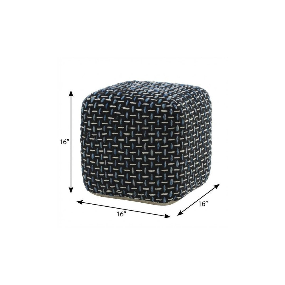 Black Upholstery Geometric Pouf Ottoman - 16-inch