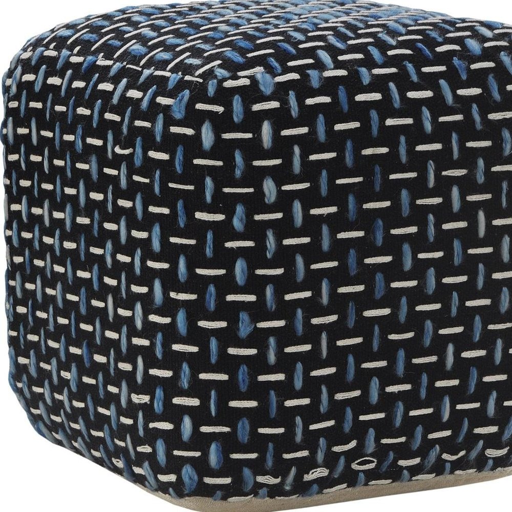 Black Upholstery Geometric Pouf Ottoman - 16-inch