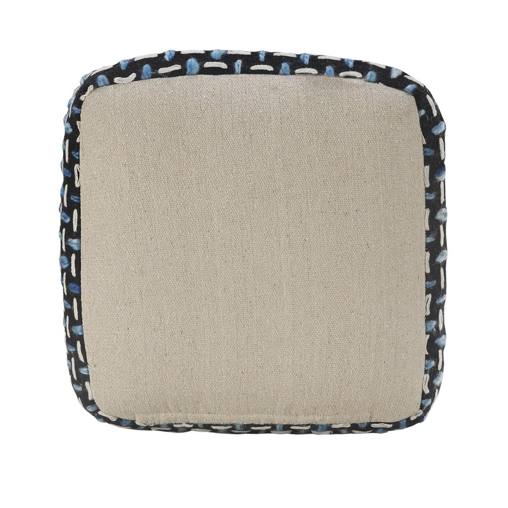 Black Upholstery Geometric Pouf Ottoman - 16-inch