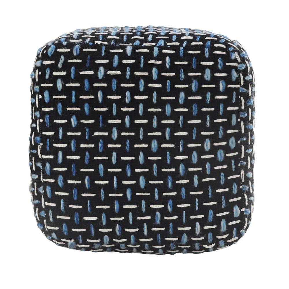 Black Upholstery Geometric Pouf Ottoman - 16-inch