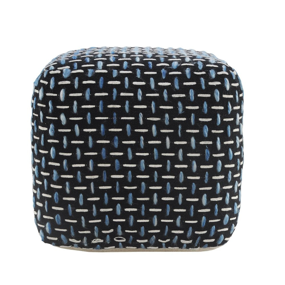 Black Upholstery Geometric Pouf Ottoman - 16-inch