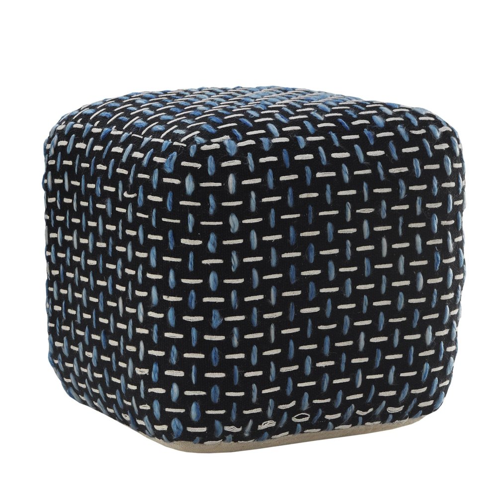 Black Upholstery Geometric Pouf Ottoman - 16-inch