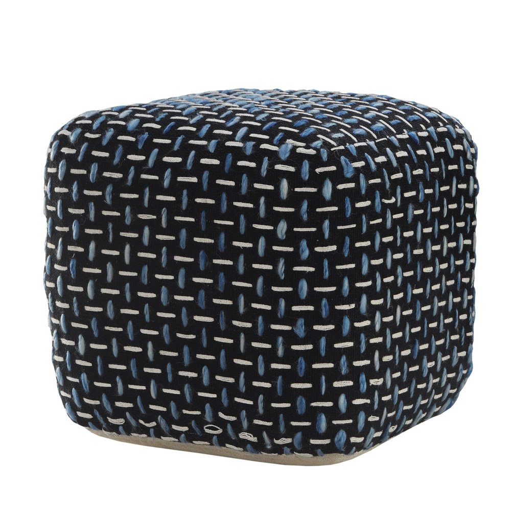 Black Upholstery Geometric Pouf Ottoman - 16-inch