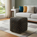 Black Upholstery Geometric Pouf Ottoman - 16-inch