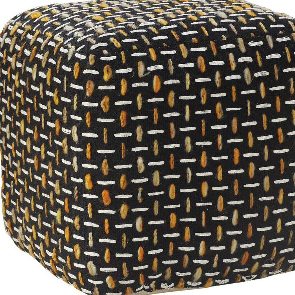 Black Upholstery Geometric Pouf Ottoman - 16-inch