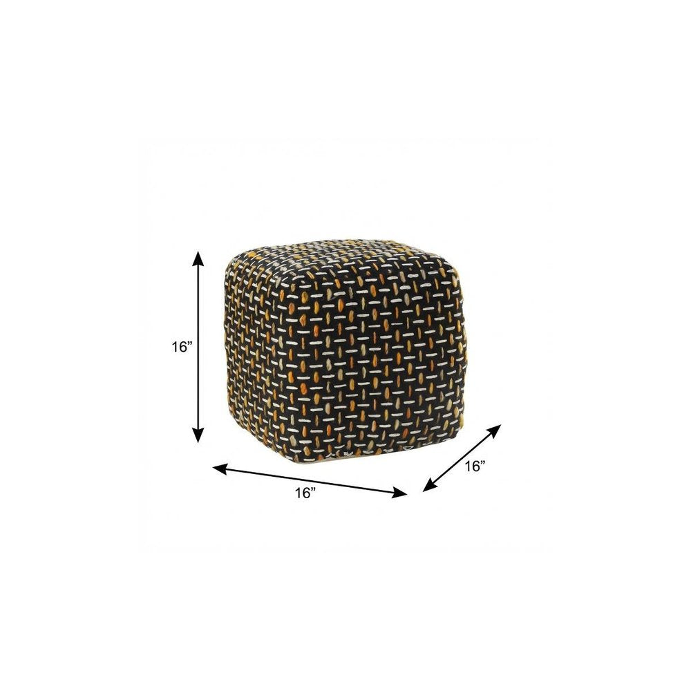 Black Upholstery Geometric Pouf Ottoman - 16-inch