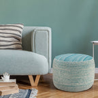 Pink Fabric Cylinder Striped Pouf Ottoman - 18-inch