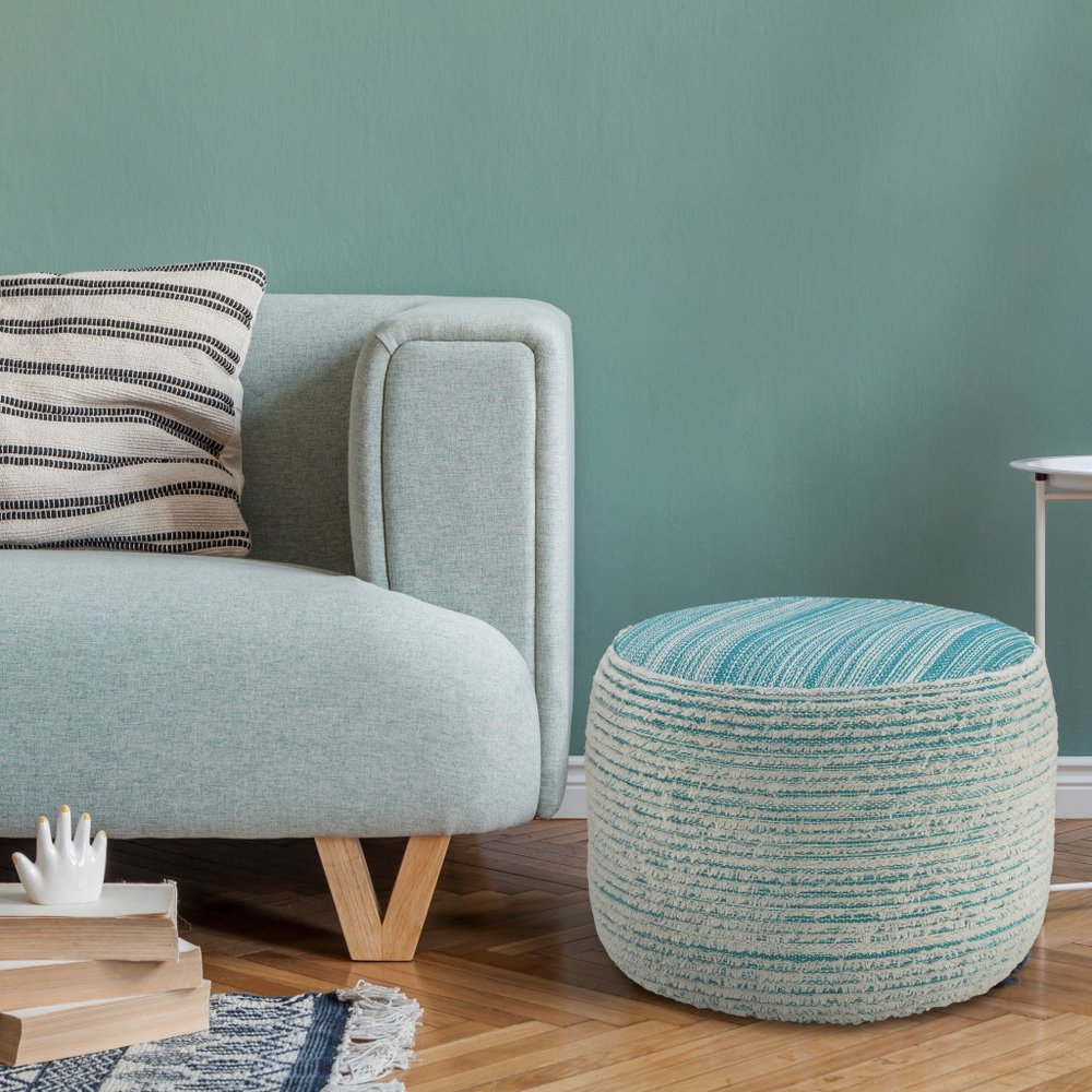 Pink Fabric Cylinder Striped Pouf Ottoman - 18-inch