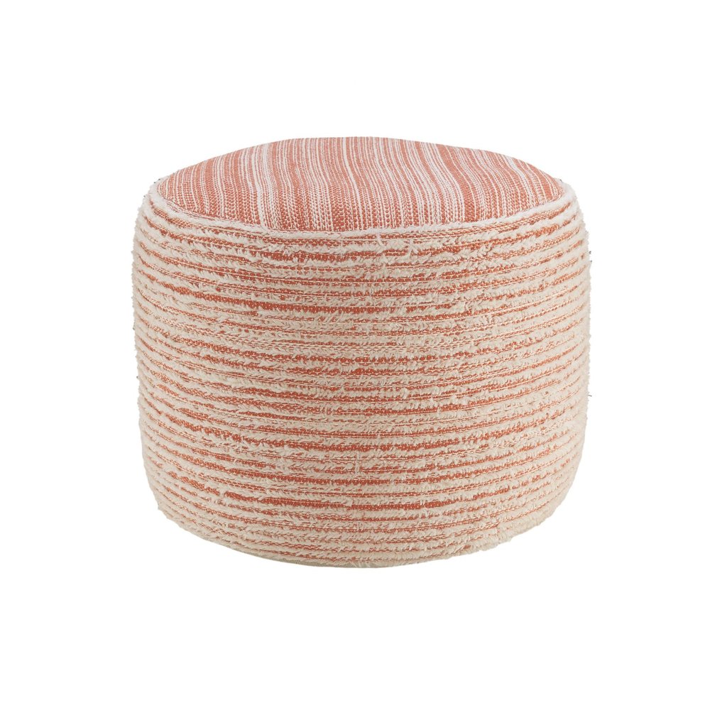 Pink Fabric Cylinder Striped Pouf Ottoman - 18-inch