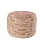 Pink Fabric Cylinder Striped Pouf Ottoman - 18-inch