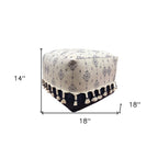 Natural and Navy Blue Cotton Medallion Pouf Ottoman - 18-inch