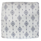 Natural and Navy Blue Cotton Medallion Pouf Ottoman - 18-inch