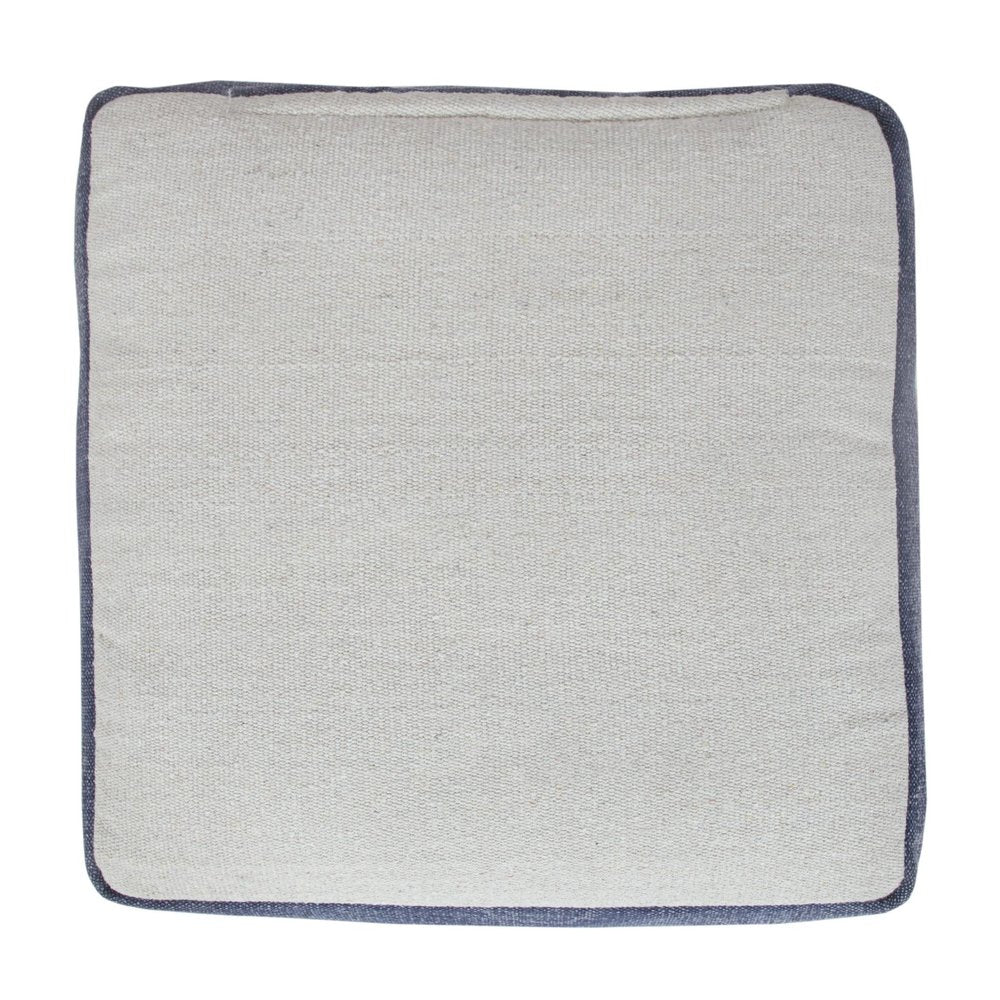 Natural and Navy Blue Cotton Medallion Pouf Ottoman - 18-inch