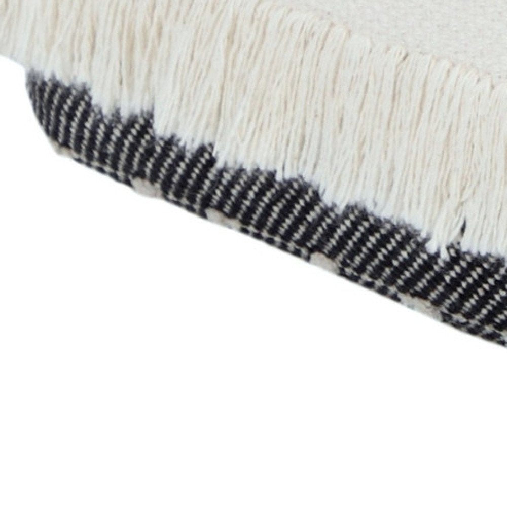 White Cotton Striped Pouf Ottoman - 18-inch