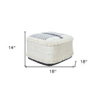 White Cotton Striped Pouf Ottoman - 18-inch