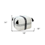 Black Cotton Striped Pouf Ottoman - 18-inch