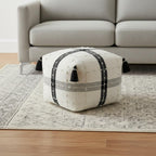 Black Cotton Striped Pouf Ottoman - 18-inch