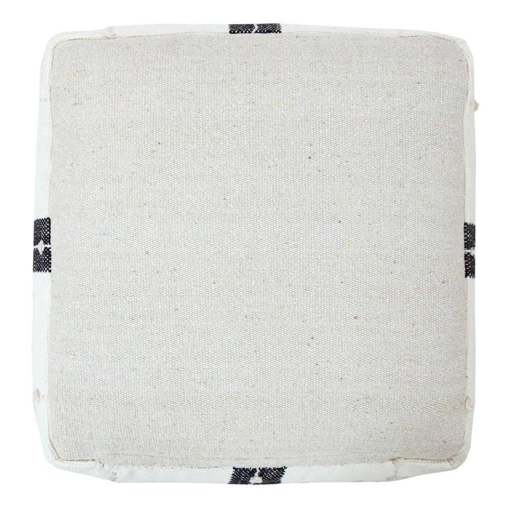 Black Cotton Striped Pouf Ottoman - 18-inch