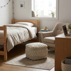 Beige Geometric Pouf Ottoman - 18-inch
