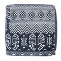Blue Cotton Geometric Pouf Ottoman - 18-inch