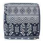 Blue Cotton Geometric Pouf Ottoman - 18-inch