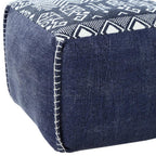 Blue Cotton Geometric Pouf Ottoman - 18-inch