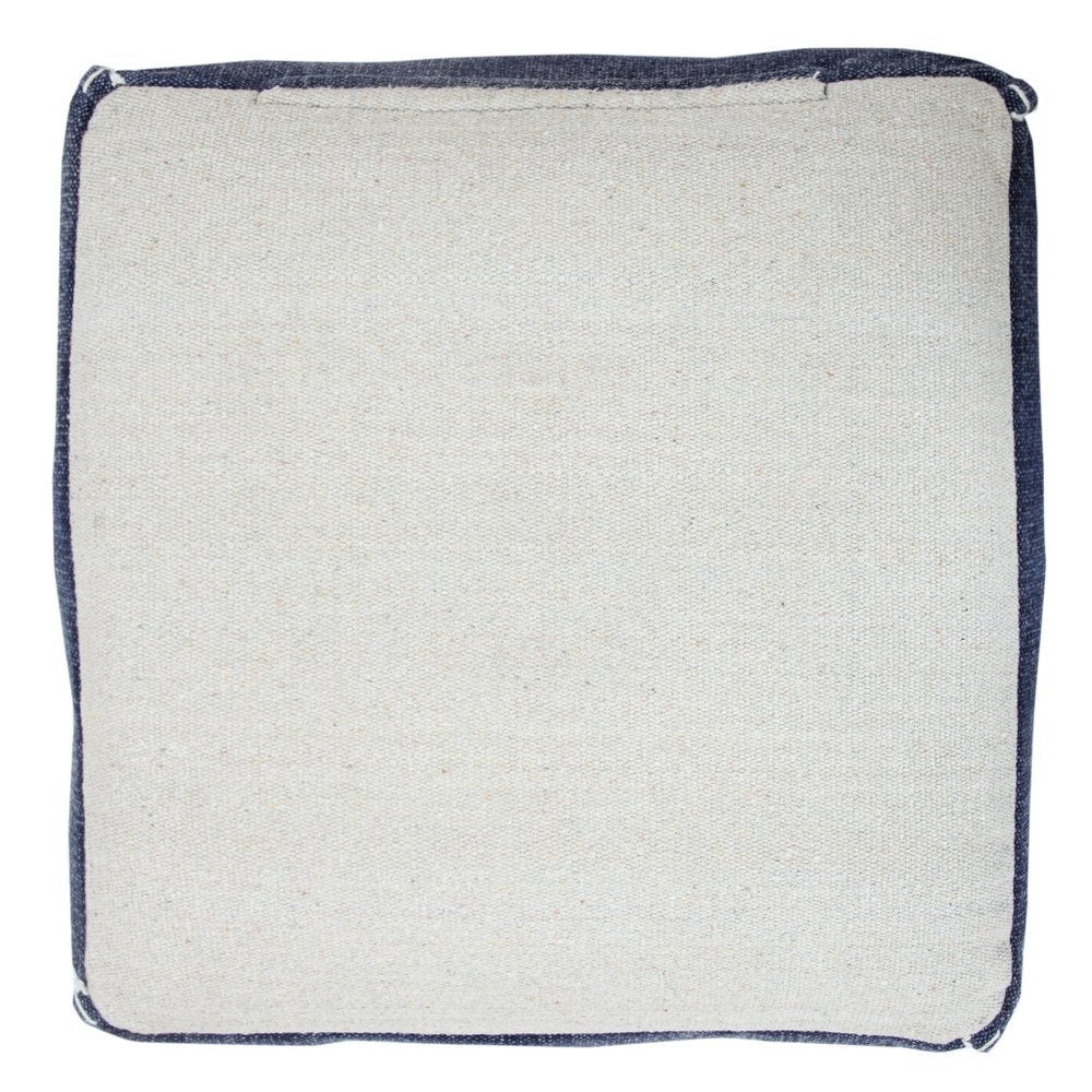 Blue Cotton Geometric Pouf Ottoman - 18-inch