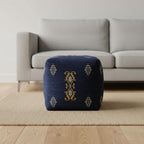Blue Medallion Pouf Ottoman - 18-inch