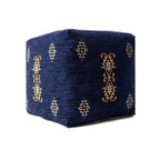 Blue Medallion Pouf Ottoman - 18-inch