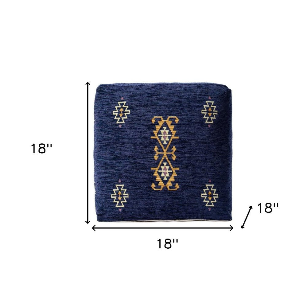 Blue Medallion Pouf Ottoman - 18-inch