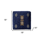 Blue Medallion Pouf Ottoman - 18-inch