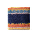 Blue and Orange Polyester Blend Striped Pouf Ottoman - 18-inch