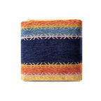 Blue and Orange Polyester Blend Striped Pouf Ottoman - 18-inch