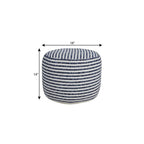 Blue and White Cotton Striped Cylinder Pouf Ottoman - 18-inch