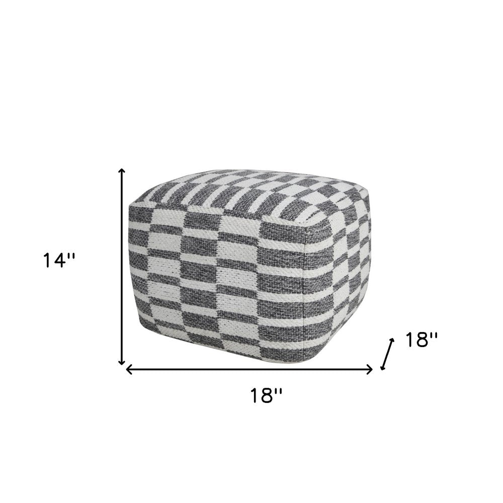 Gray Cotton Geometric Pouf Ottoman - 18-inch