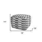 Gray Cotton Geometric Pouf Ottoman - 18-inch