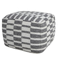 Gray Cotton Geometric Pouf Ottoman - 18-inch
