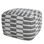 Gray Cotton Geometric Pouf Ottoman - 18-inch