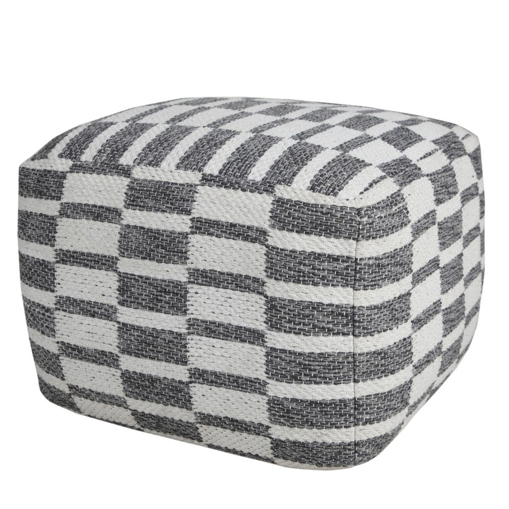 Gray Cotton Geometric Pouf Ottoman - 18-inch